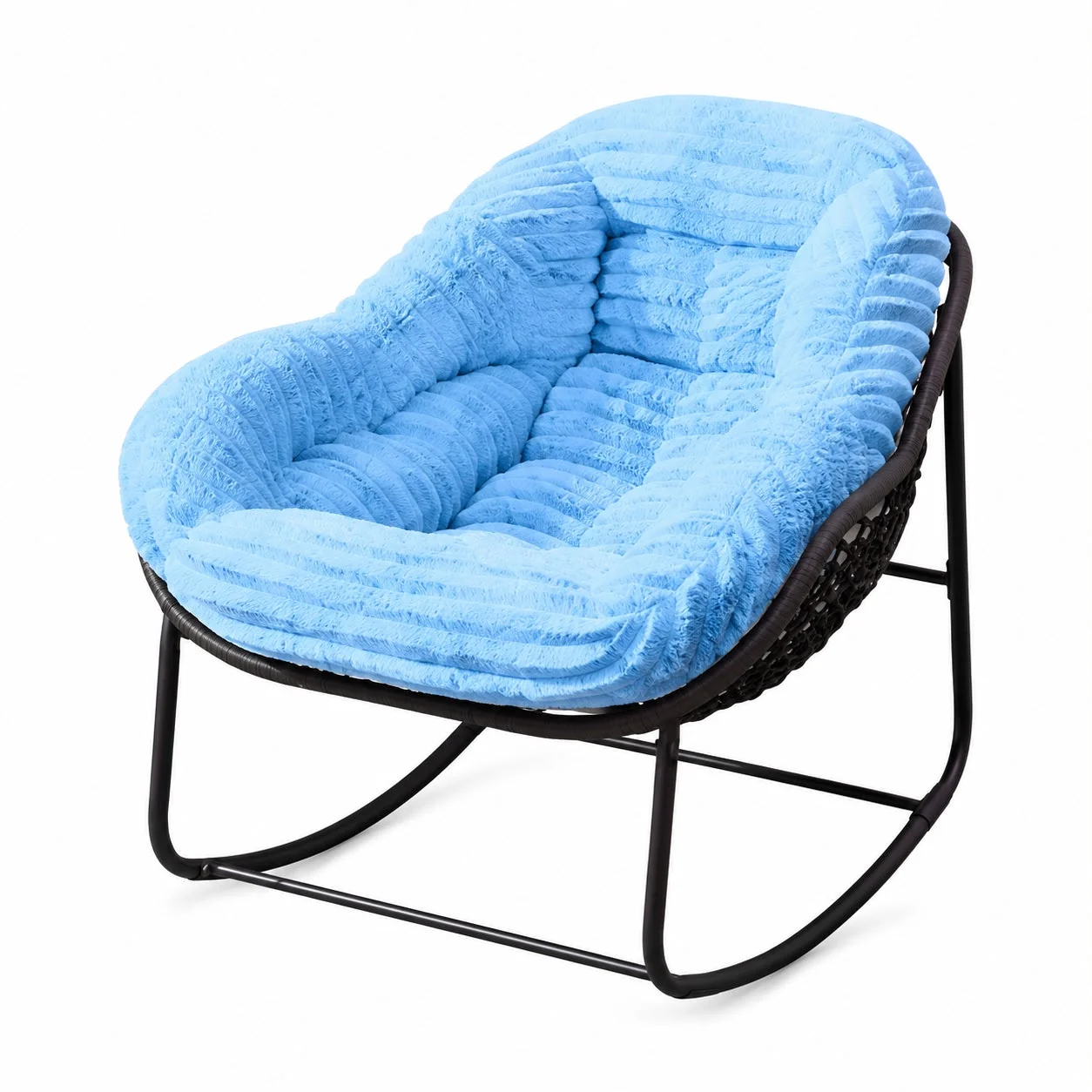 CloudNest plush rocking chair rear view with frame detail